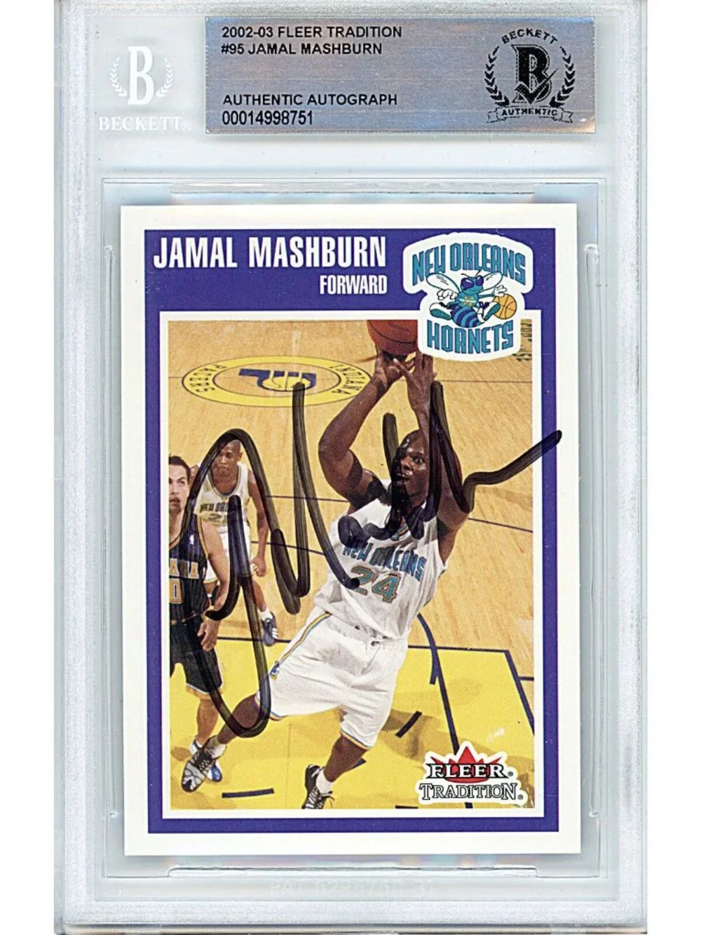 Jamal Mashburn Signed 2002-03 Fleer Basketball Card Hornets Beckett Autograph